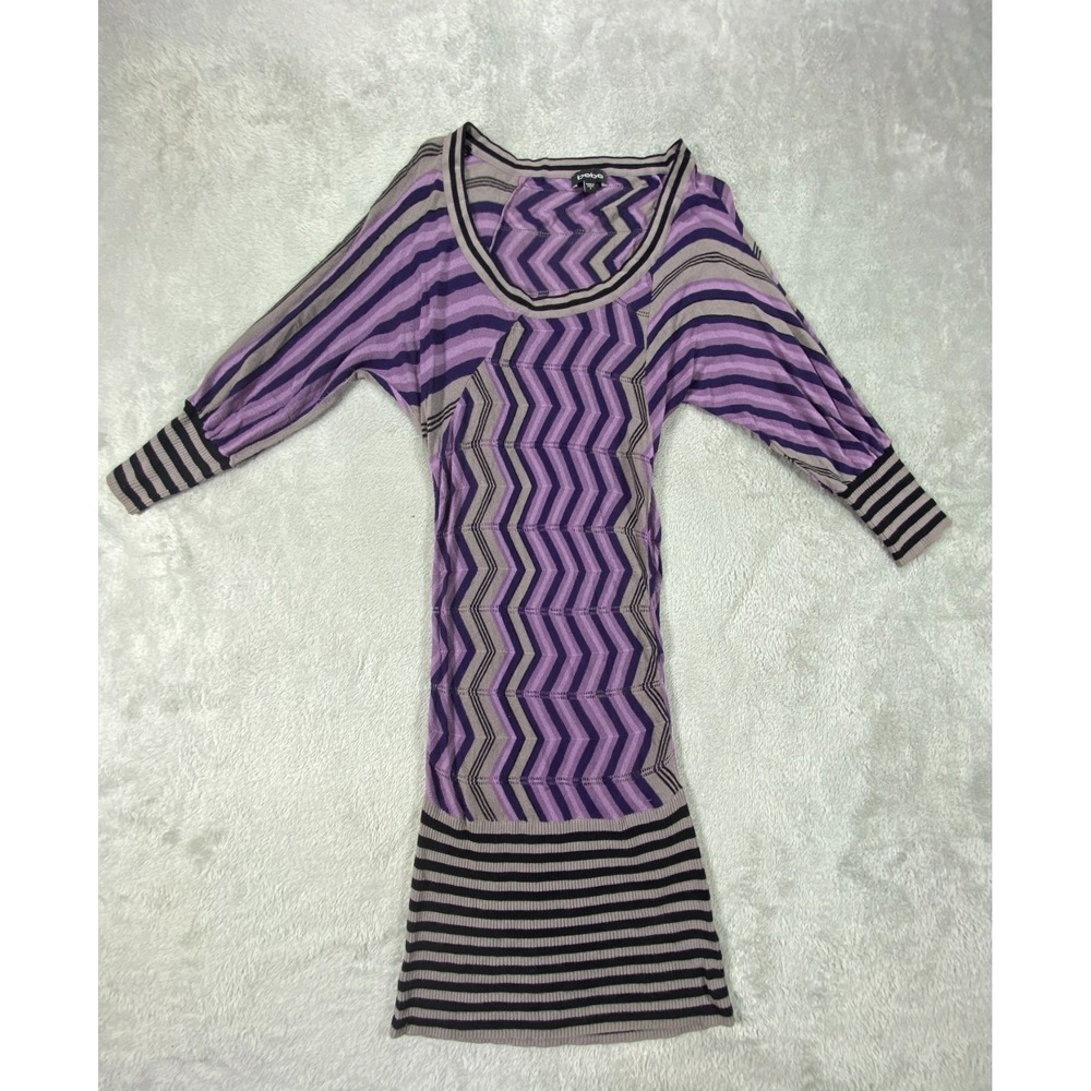 Bebe Sweater Dress Womens Small Purple Chevron Stripe Scoop Neck‎ Dolman Sleeve